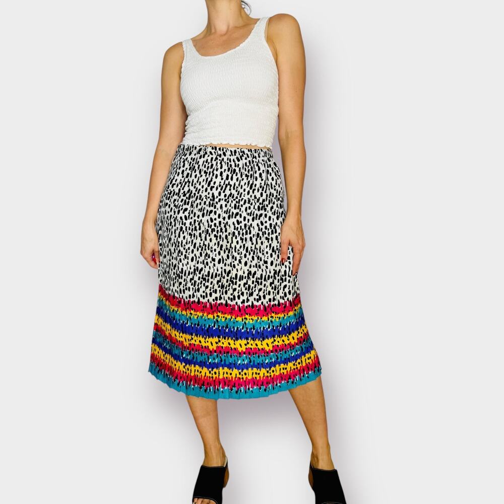 80s Speckled Print Pleated‎ Midi Skirt with multicolor hem